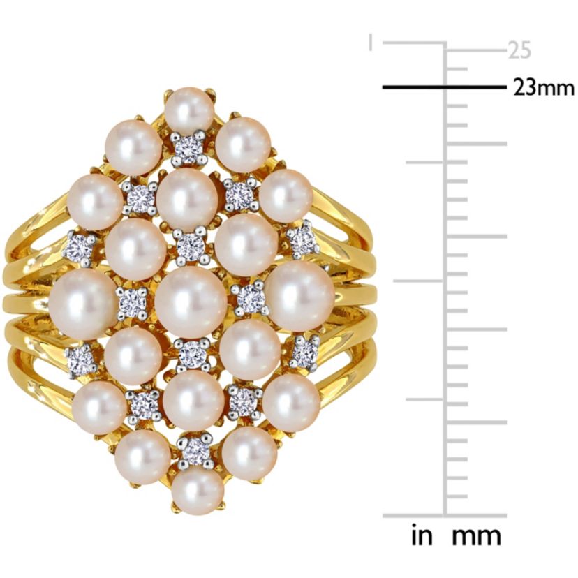 Diamond & Freshwater Cultured Pearl Ring in Yellow Plated Sterling Silver