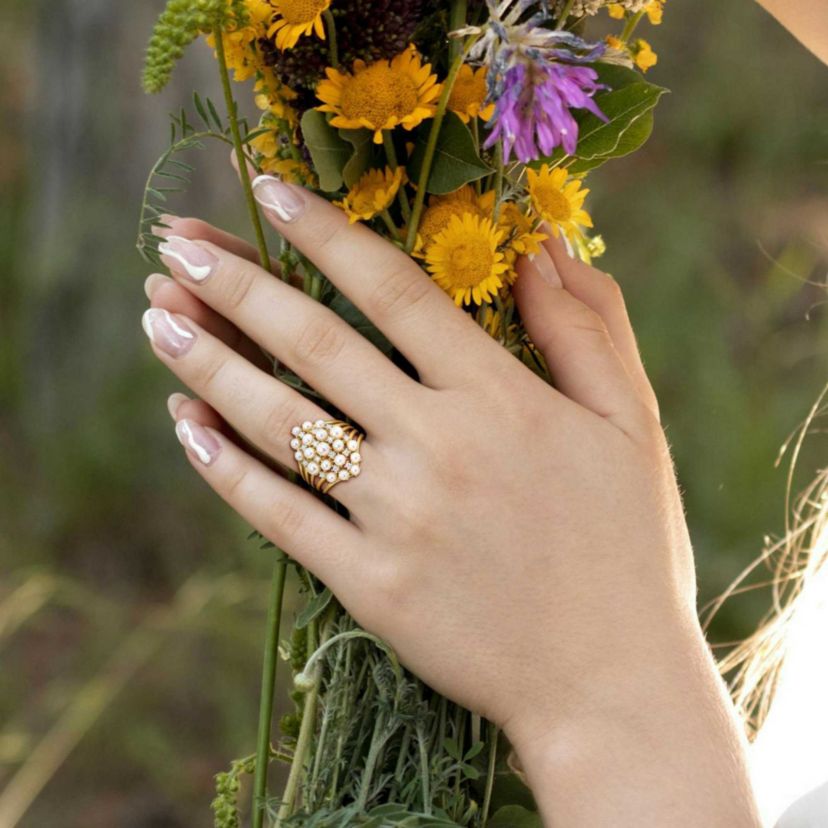 Diamond & Freshwater Cultured Pearl Ring in Yellow Plated Sterling Silver