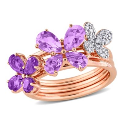 Belk & Co Diamond, Amethyst-Africa & Rose De France Ring in Rose Plated Sterling Silver, Pink, 6
