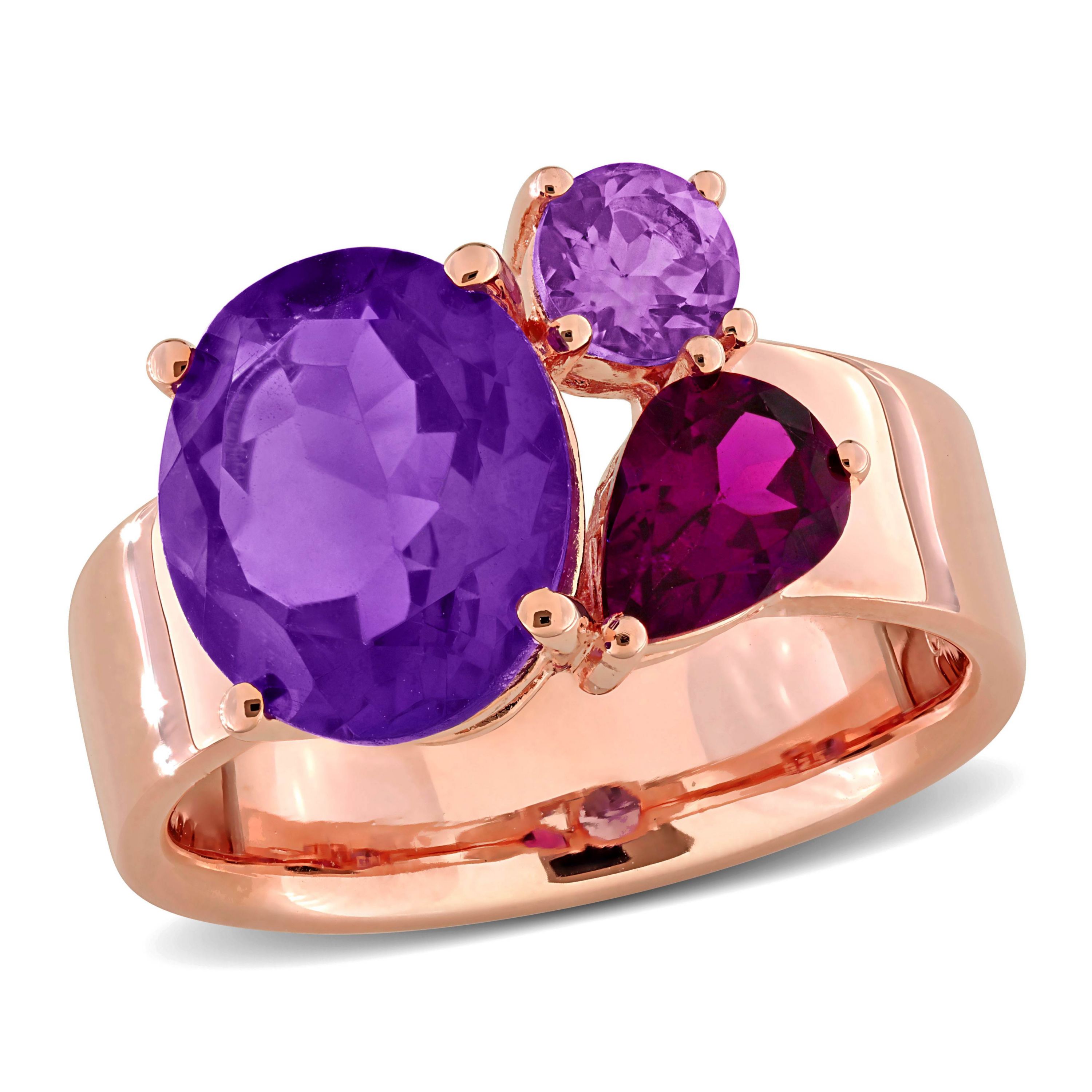 Amethyst-Africa, Rhodolite & Amethyst Ring in Rose Plated Sterling Silver