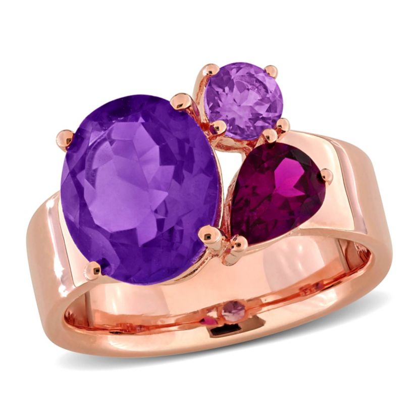 Amethyst-Africa, Rhodolite & Amethyst Ring in Rose Plated Sterling Silver