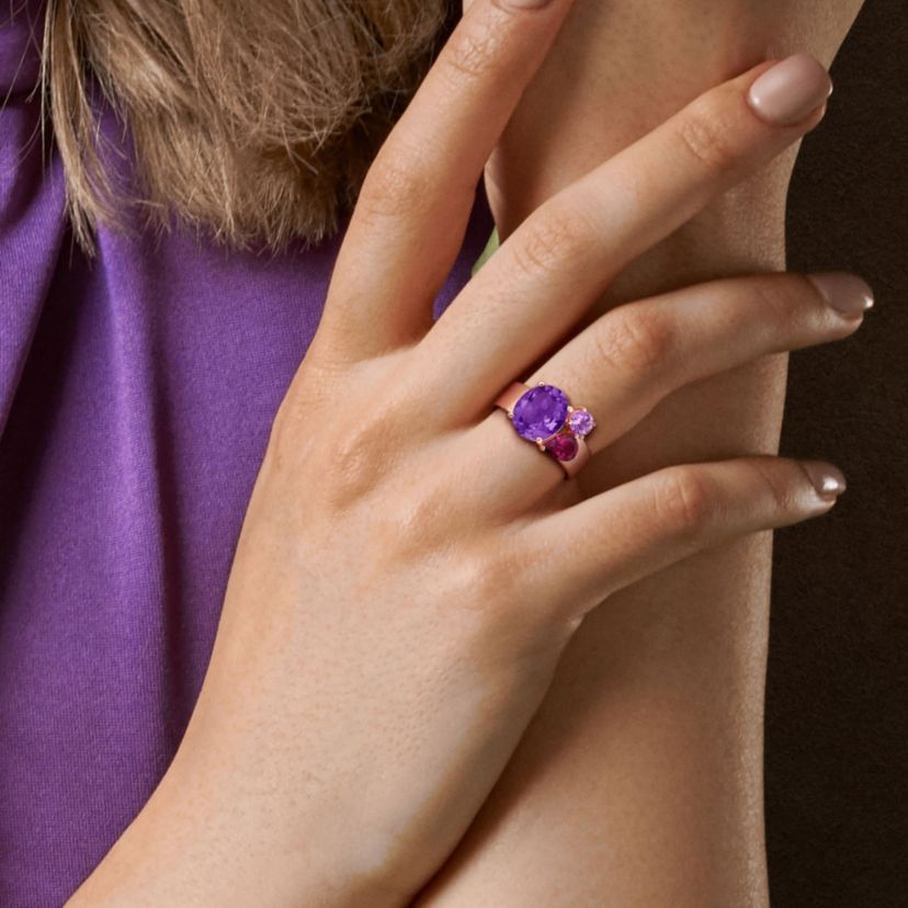 Amethyst-Africa, Rhodolite & Amethyst Ring in Rose Plated Sterling Silver