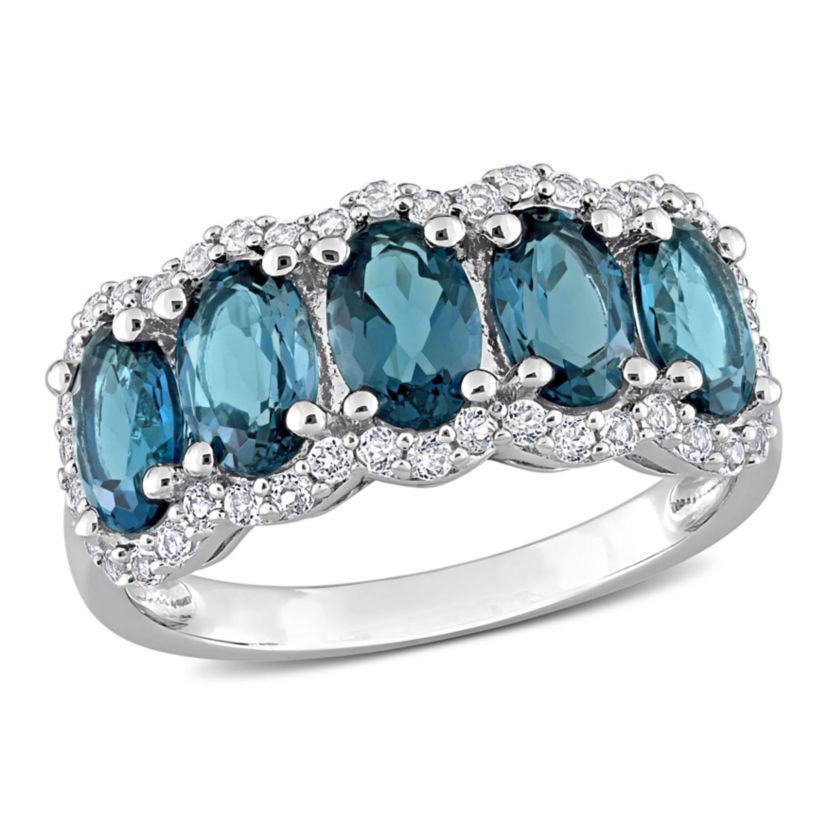 London Blue Topaz & White Topaz Ring in Sterling Silver