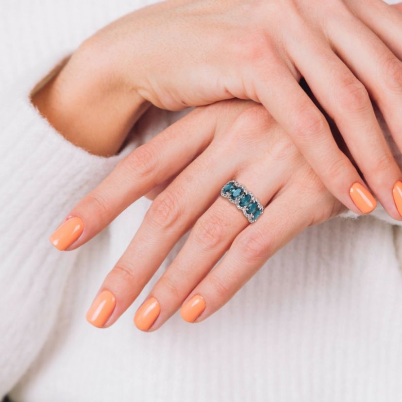 London Blue Topaz & White Topaz Ring in Sterling Silver