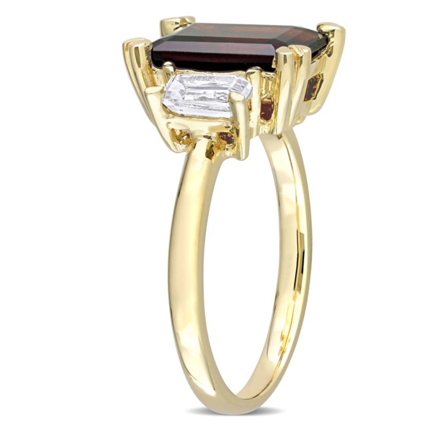 Garnet & White Topaz Ring in Yellow Plated Sterling Silver