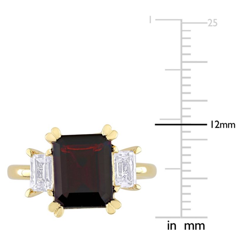 Garnet & White Topaz Ring in Yellow Plated Sterling Silver