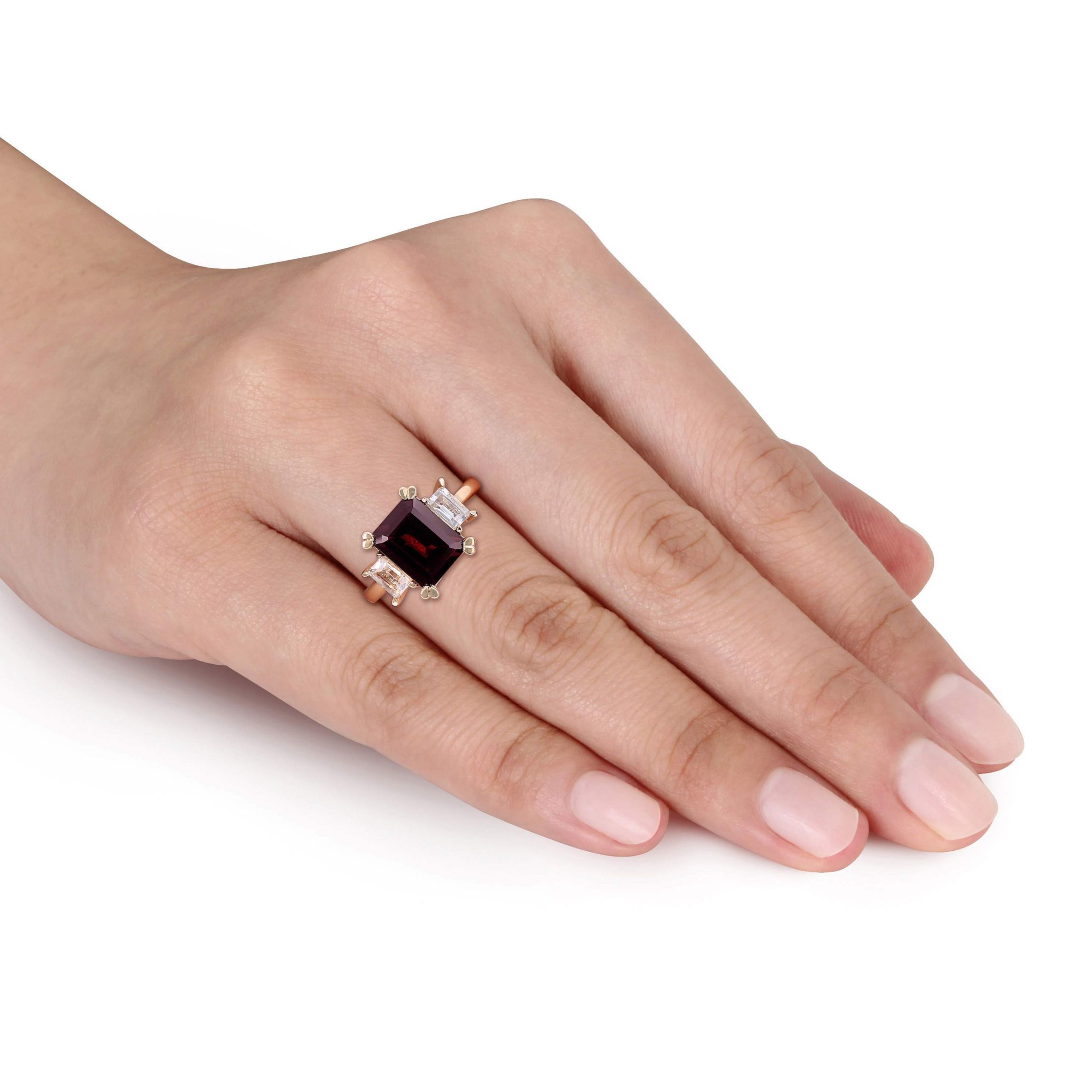 Garnet & White Topaz Ring in Yellow Plated Sterling Silver