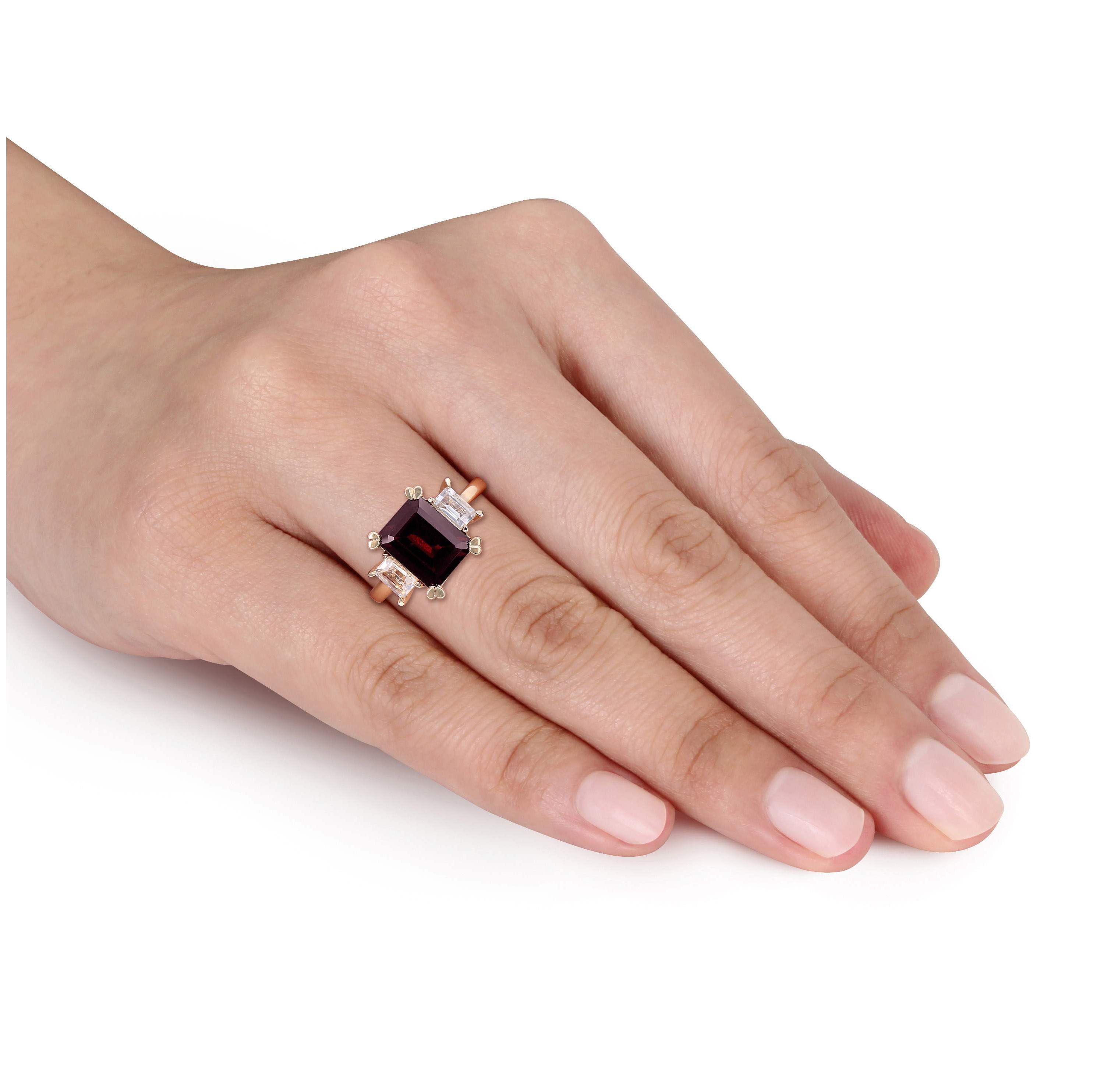 Garnet & White Topaz Ring in Yellow Plated Sterling Silver