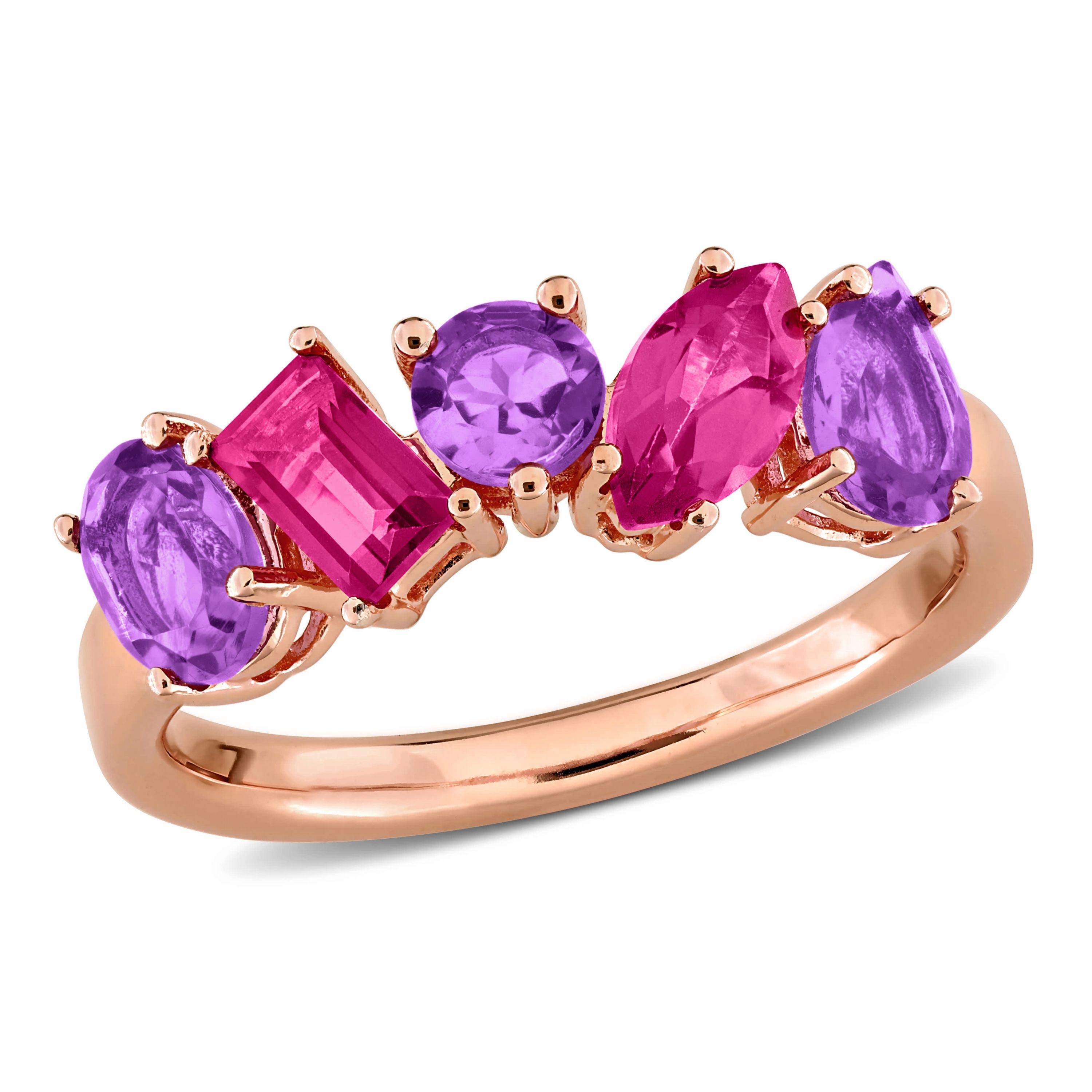 Amethyst & Pink Topaz Ring in Rose Plated Sterling Silver