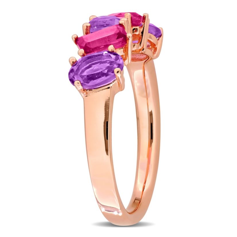 Amethyst & Pink Topaz Ring in Rose Plated Sterling Silver