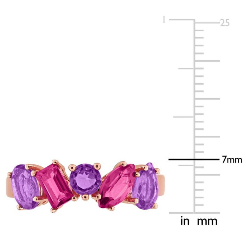 Amethyst & Pink Topaz Ring in Rose Plated Sterling Silver