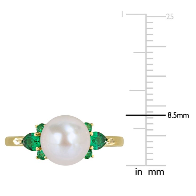 Lab Created Created Emerald & 8-8.5mm Freshwater Cultured Pearl Ring in 14K Yellow Gold