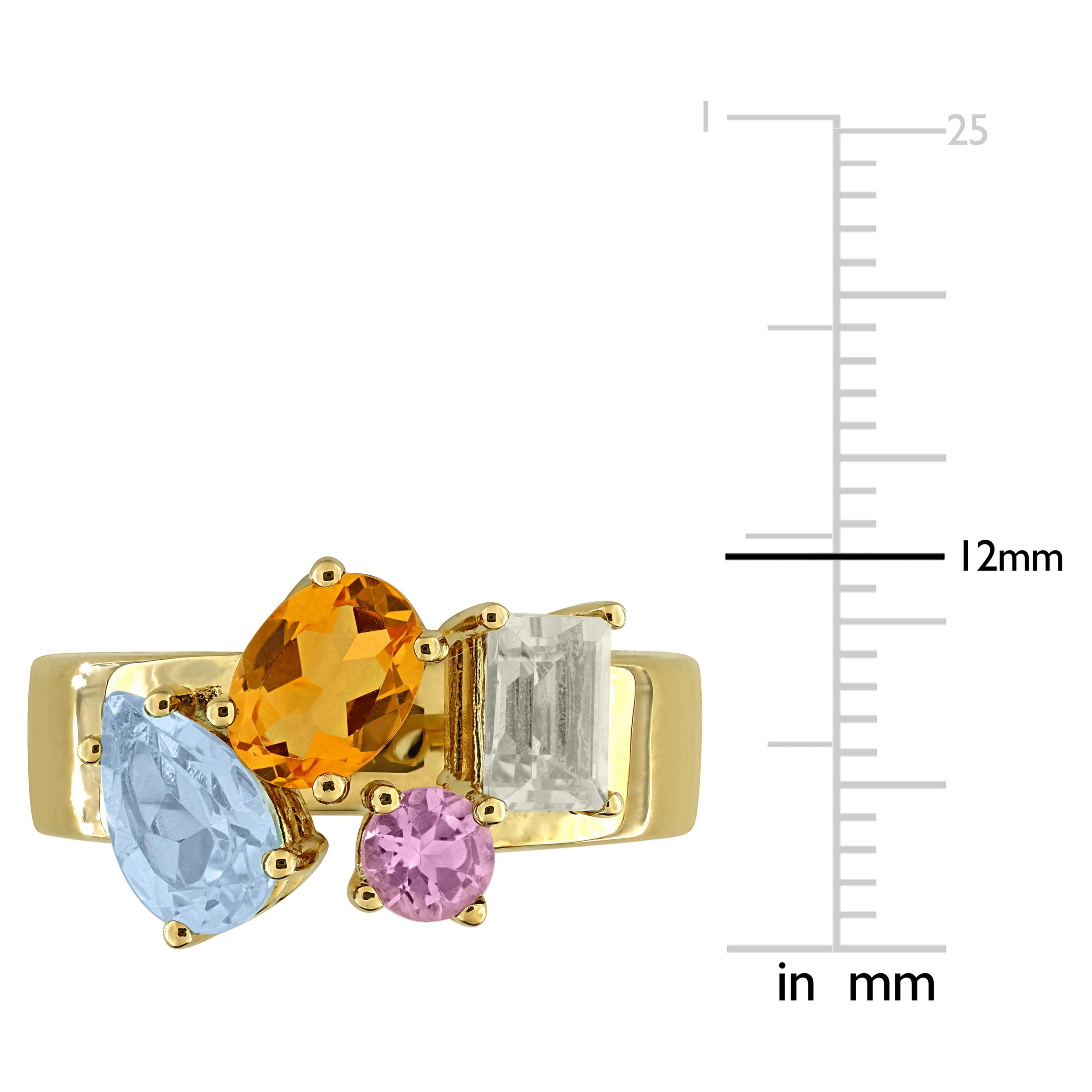 Madeira Citrine, Sky Blue Topaz, Pink Amethyst & Green Quartz Ring in Yellow Plated Sterling Silver
