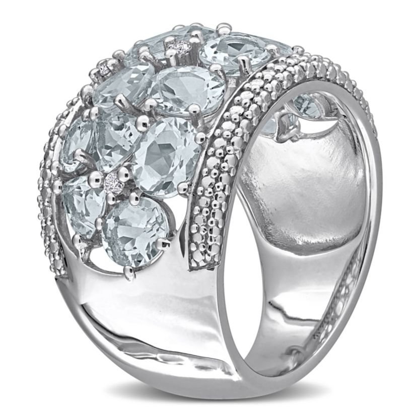Diamond & Aquamarine Ring in Sterling Silver