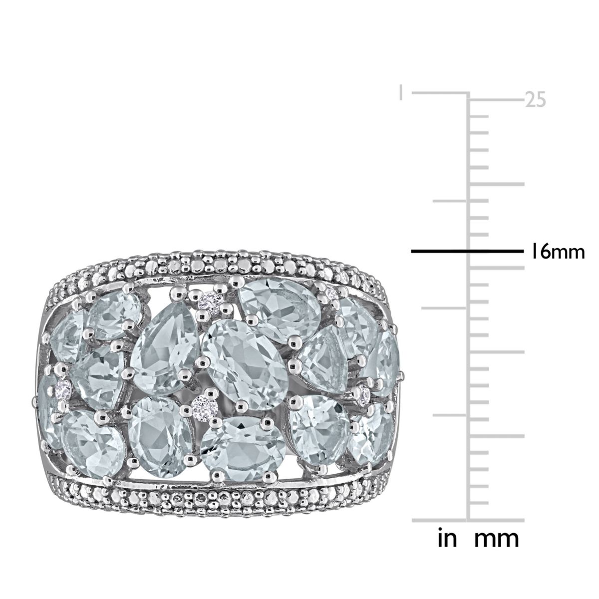 Diamond & Aquamarine Ring in Sterling Silver