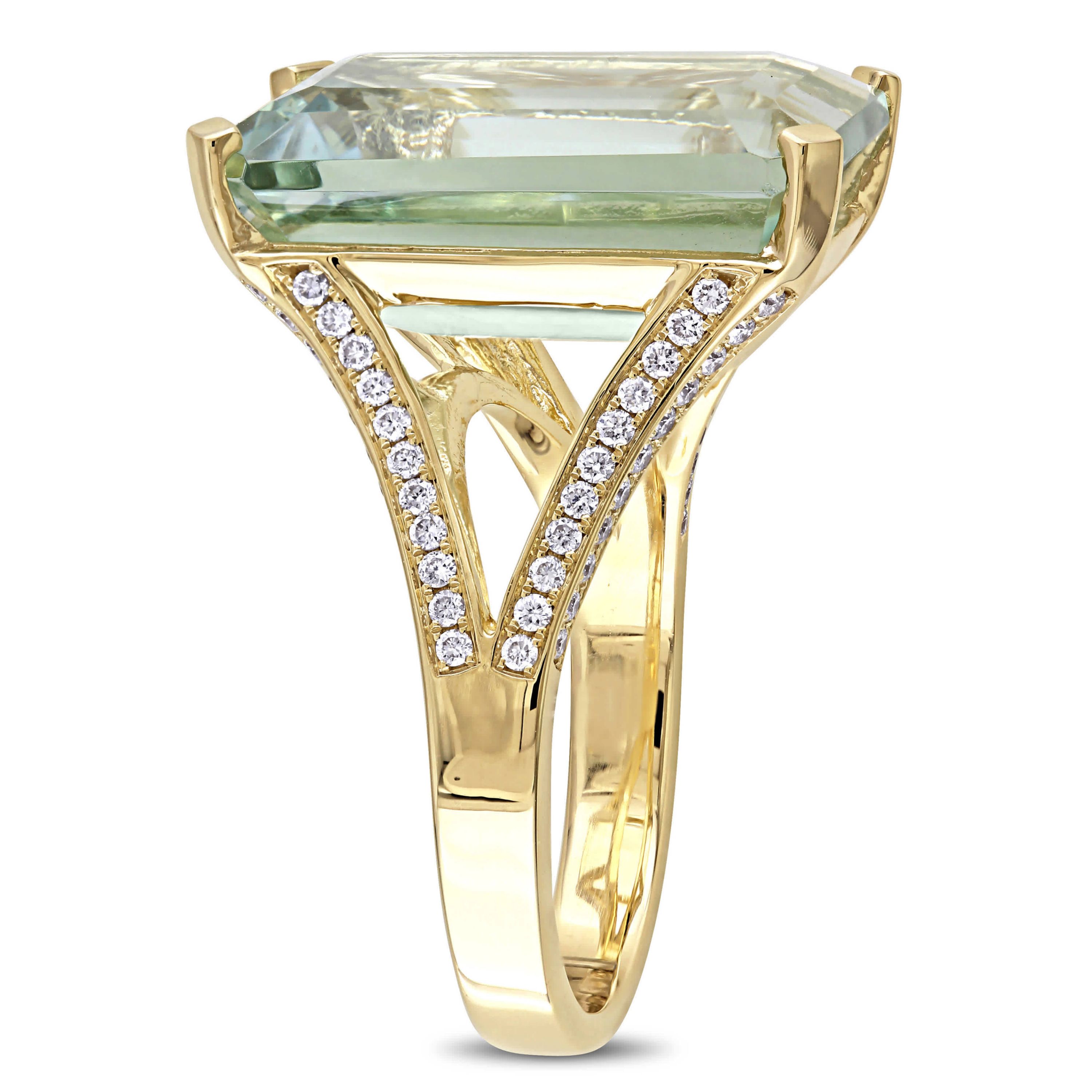 Belk & Co. Diamond & Green Quartz Ring in 14K Yellow Gold | Belk