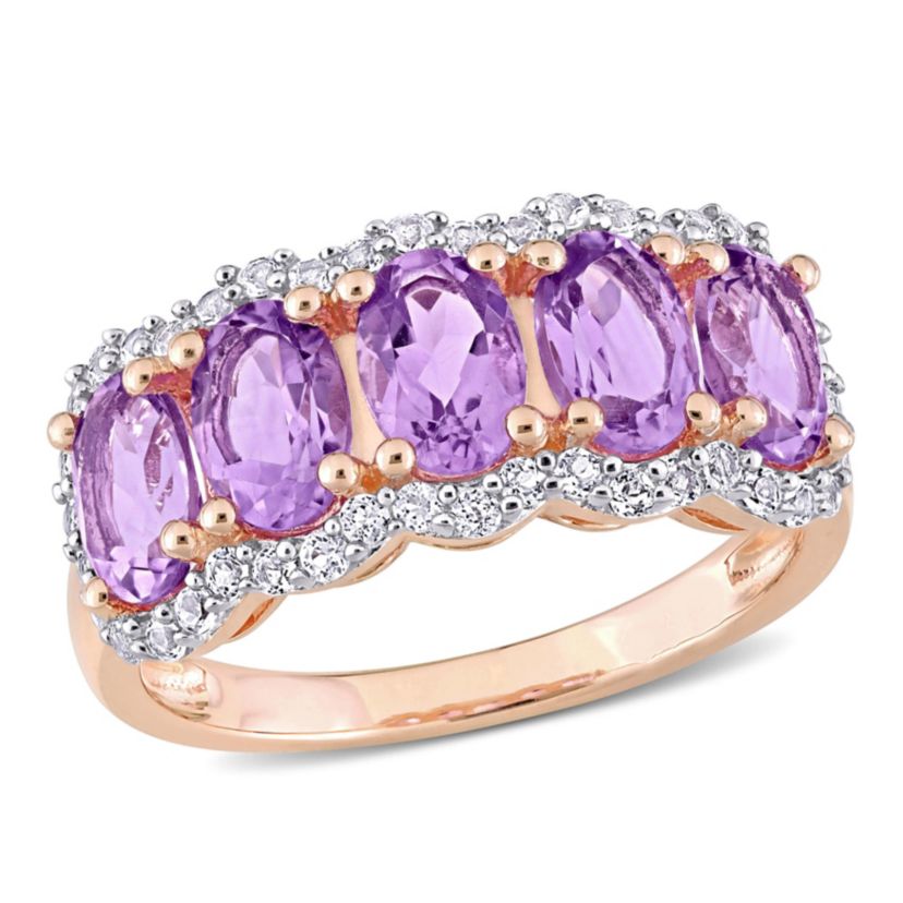 Amethyst & White Topaz Ring in Rose Plated Sterling Silver