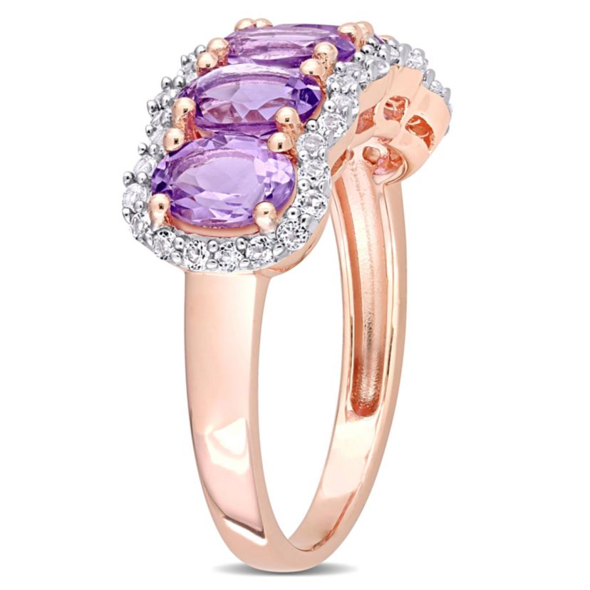 Amethyst & White Topaz Ring in Rose Plated Sterling Silver