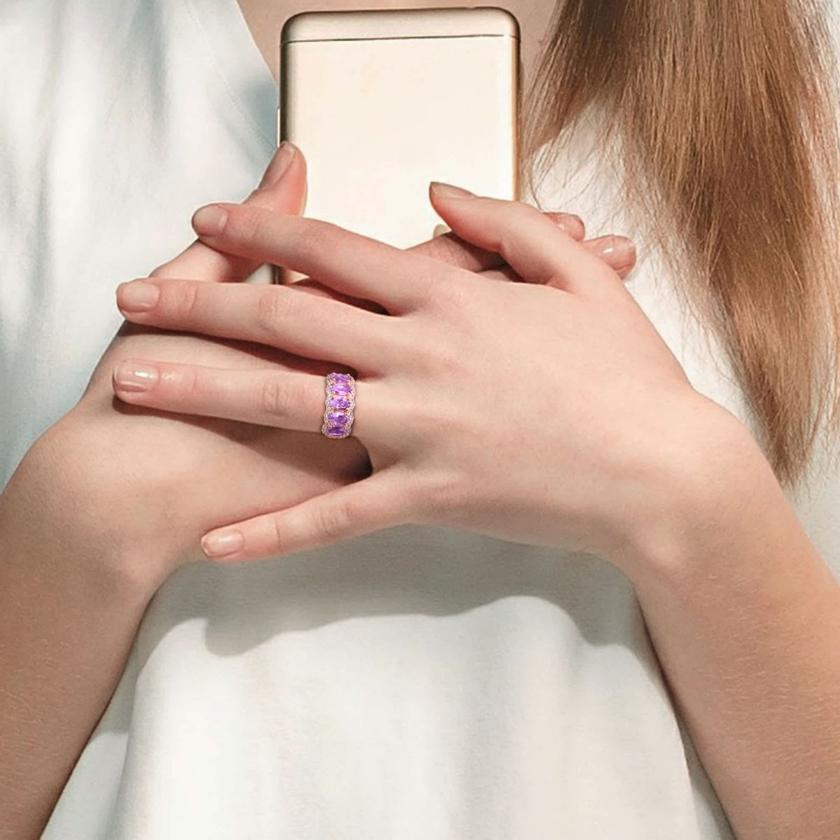 Amethyst & White Topaz Ring in Rose Plated Sterling Silver