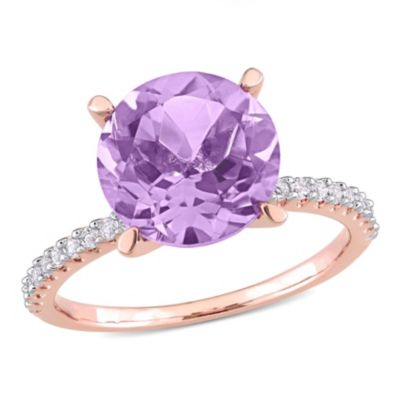 Belk & Co Amethyst & White Topaz Ring in Rose Plated Sterling Silver, Pink, 6