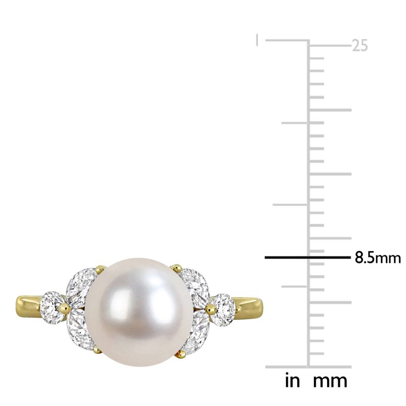 Diamond & 9-9.5mm Freshwater Cultured Pearl Ring in 14K Yellow Gold