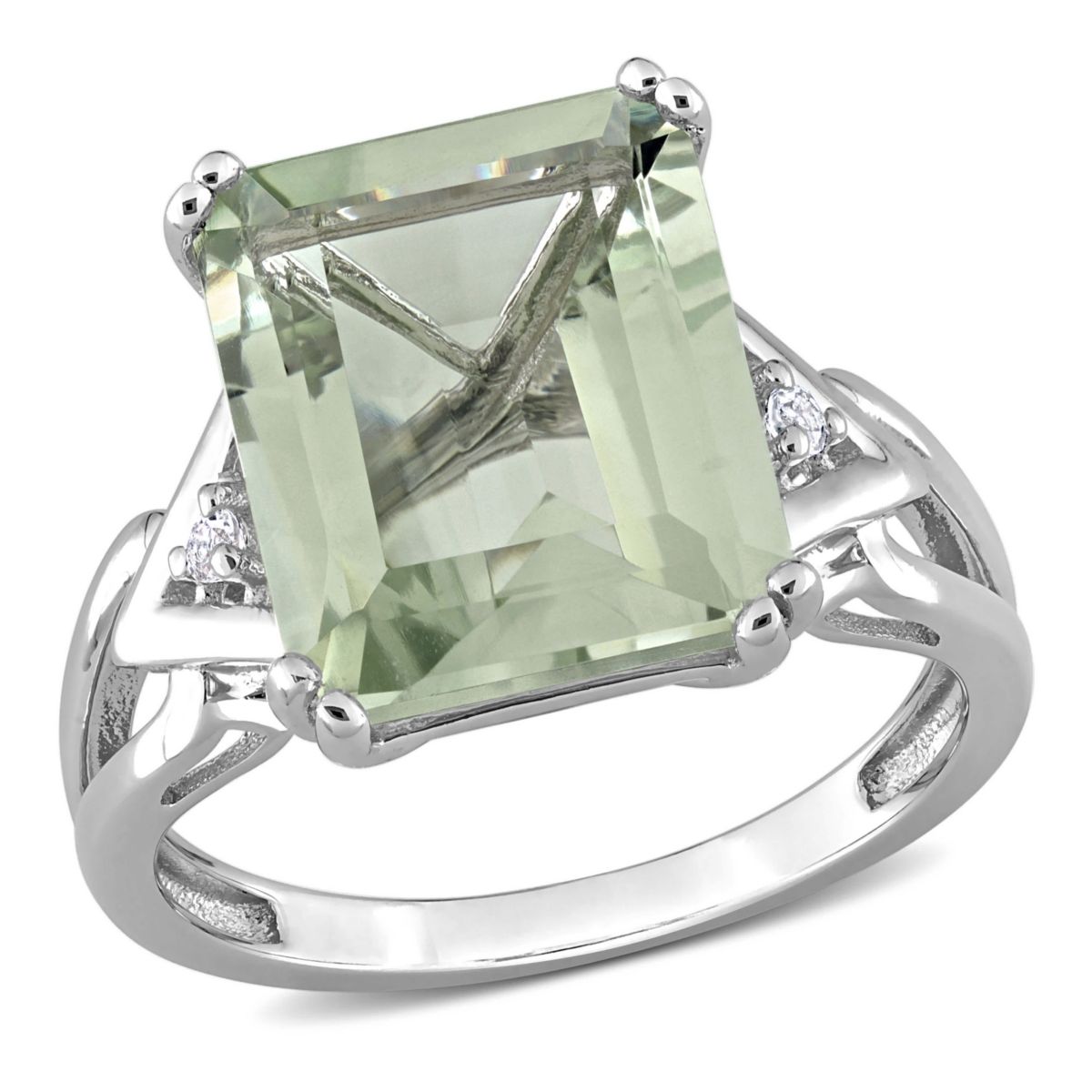 Green Quartz & White Topaz Ring in Sterling Silver