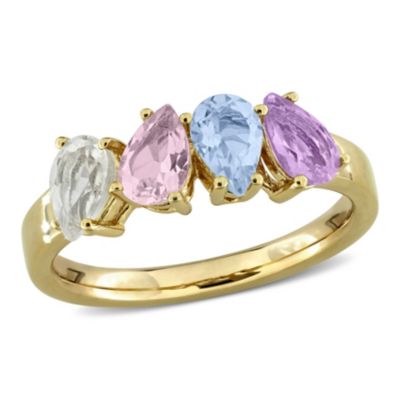 Belk & Co Rose de France, Sky Blue Topaz, Morganite & Green Quartz Ring in Yellow Plated Sterling Silver, 6