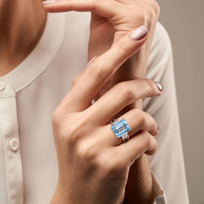 Sky Blue & White Topaz Ring in Sterling Silver
