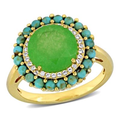 Belk & Co Lab Created Color Gemstone Double Halo Cocktail Ring, Green, 6