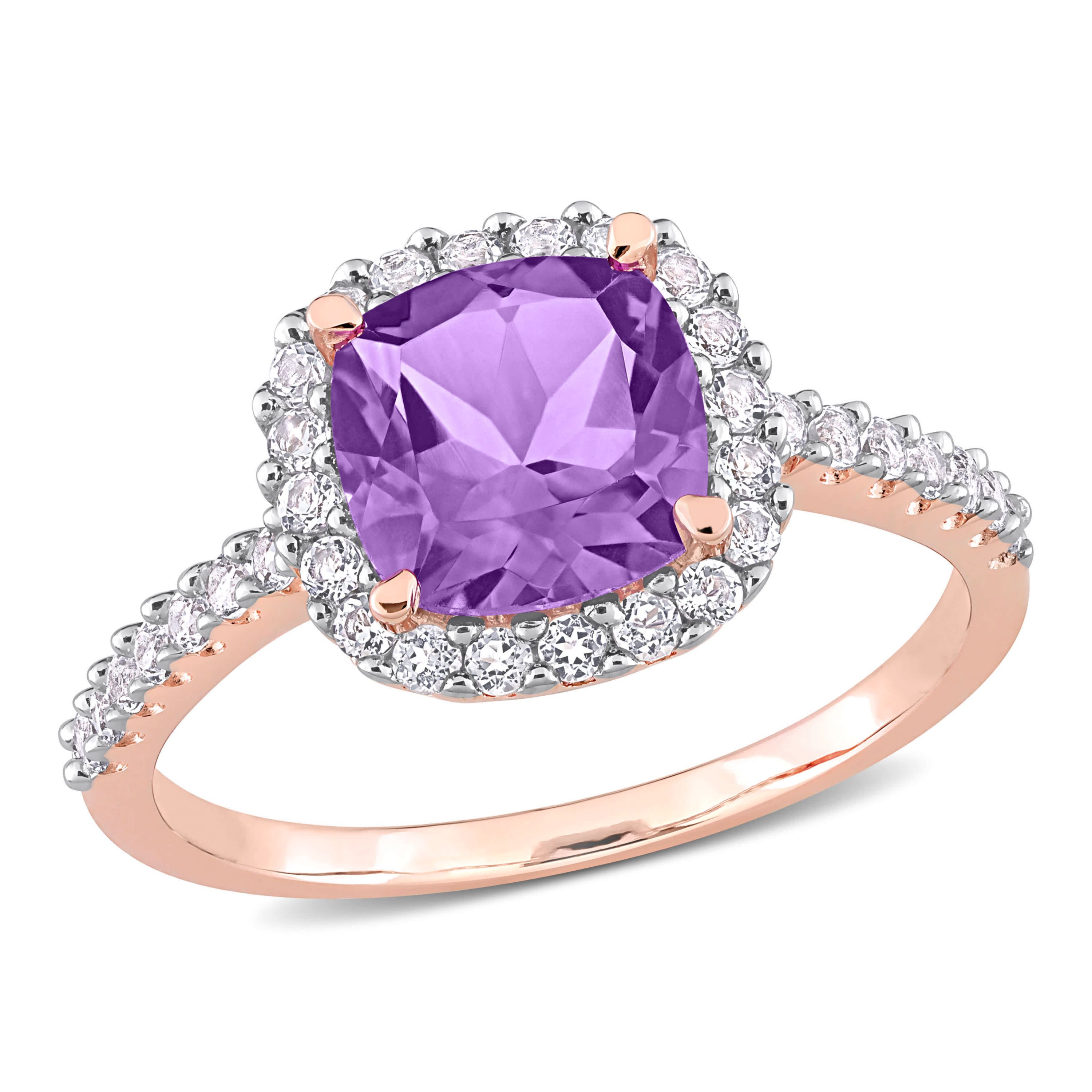 Amethyst & White Topaz Ring in Rose Plated Sterling Silver