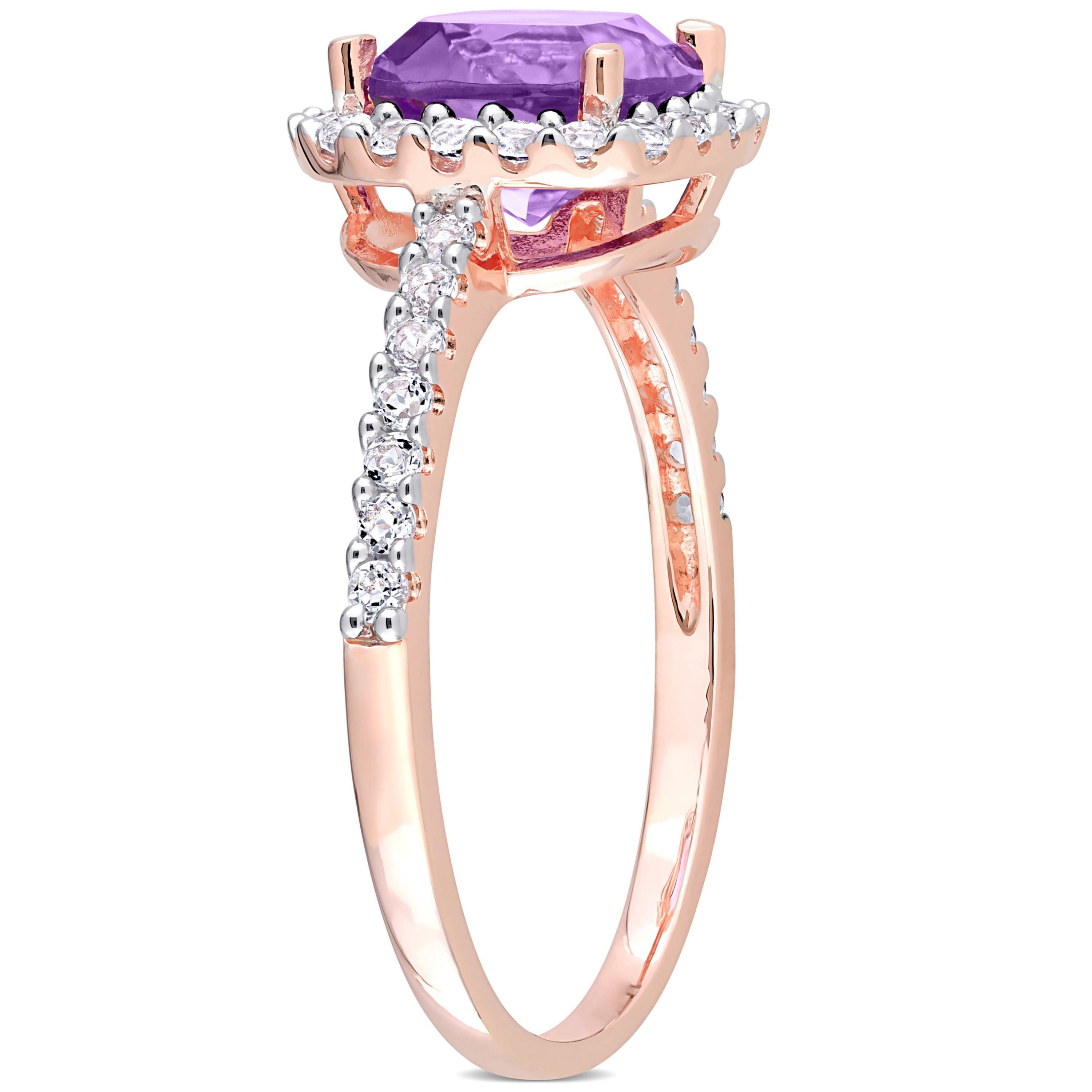Amethyst & White Topaz Ring in Rose Plated Sterling Silver