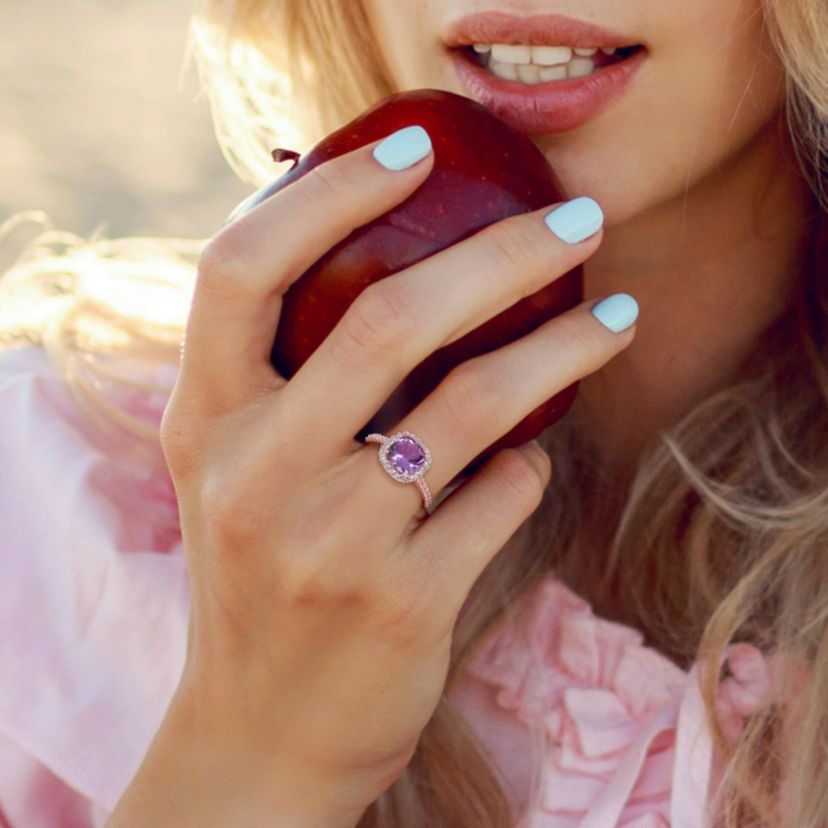 Amethyst & White Topaz Ring in Rose Plated Sterling Silver