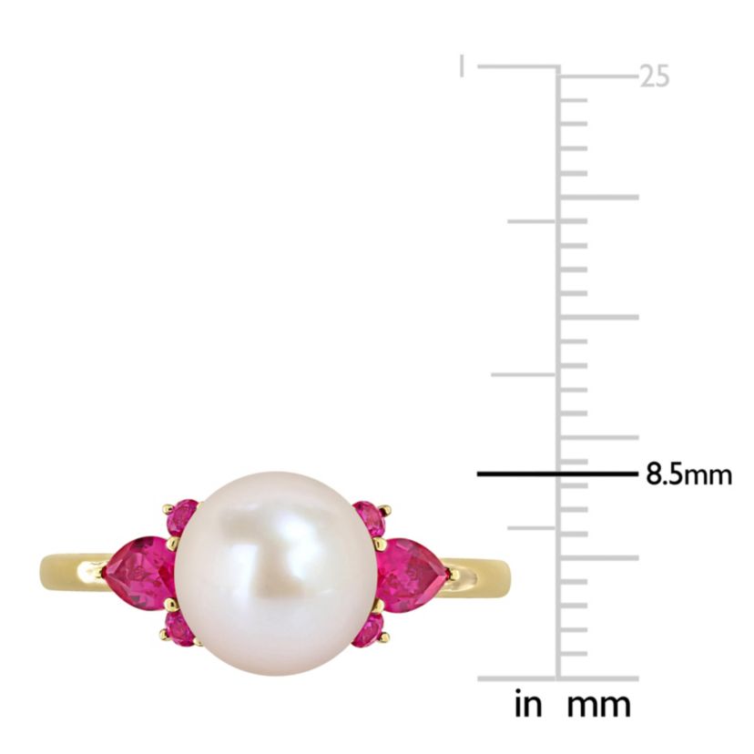 Lab Created Created Ruby & 8-8.5mm Freshwater Cultured Pearl Ring in 14K Yellow Gold