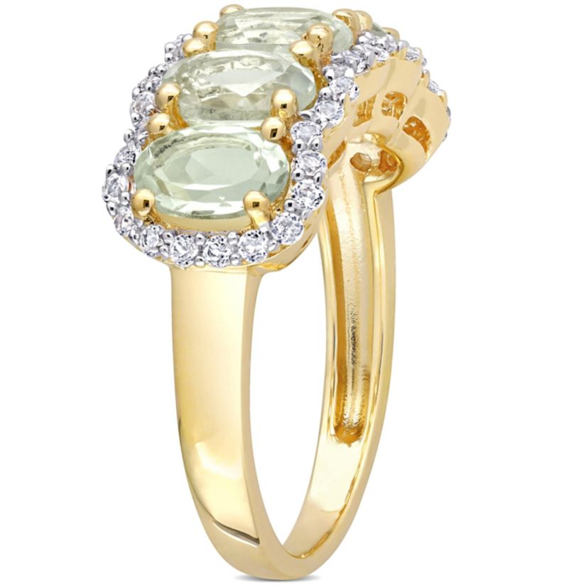 Green Quartz & White Topaz Ring in Yellow Plated Sterling Silver
