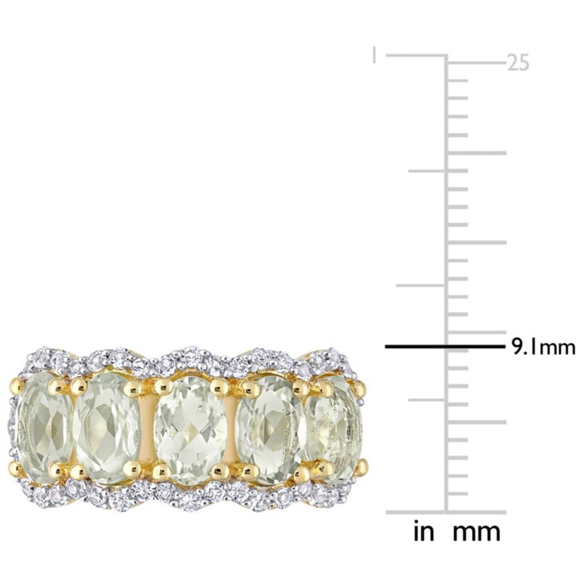 Green Quartz & White Topaz Ring in Yellow Plated Sterling Silver