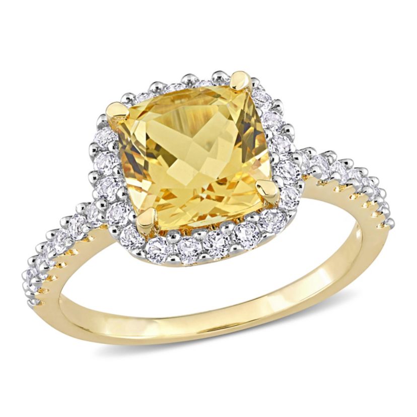 Citrine & White Topaz Ring in Yellow Plated Sterling Silver