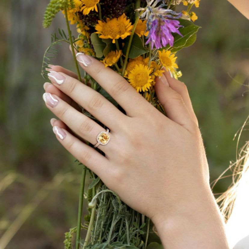 Citrine & White Topaz Ring in Yellow Plated Sterling Silver