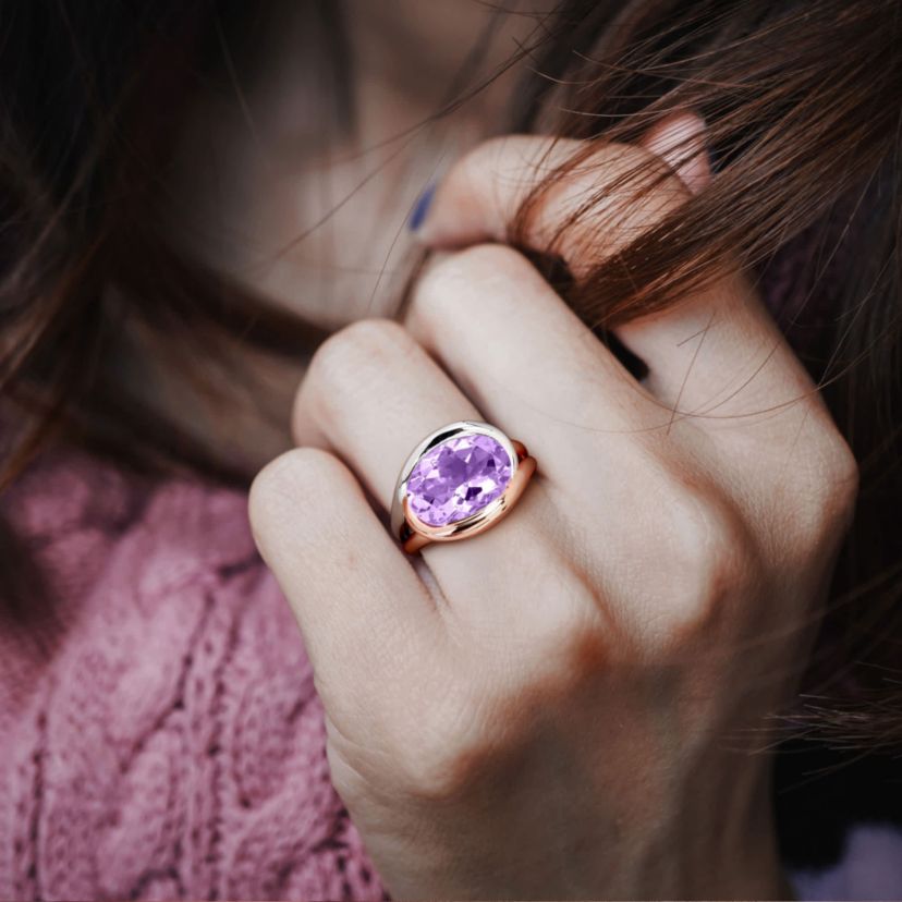 Pink Amethyst Ring in Two-tone Sterling Silver