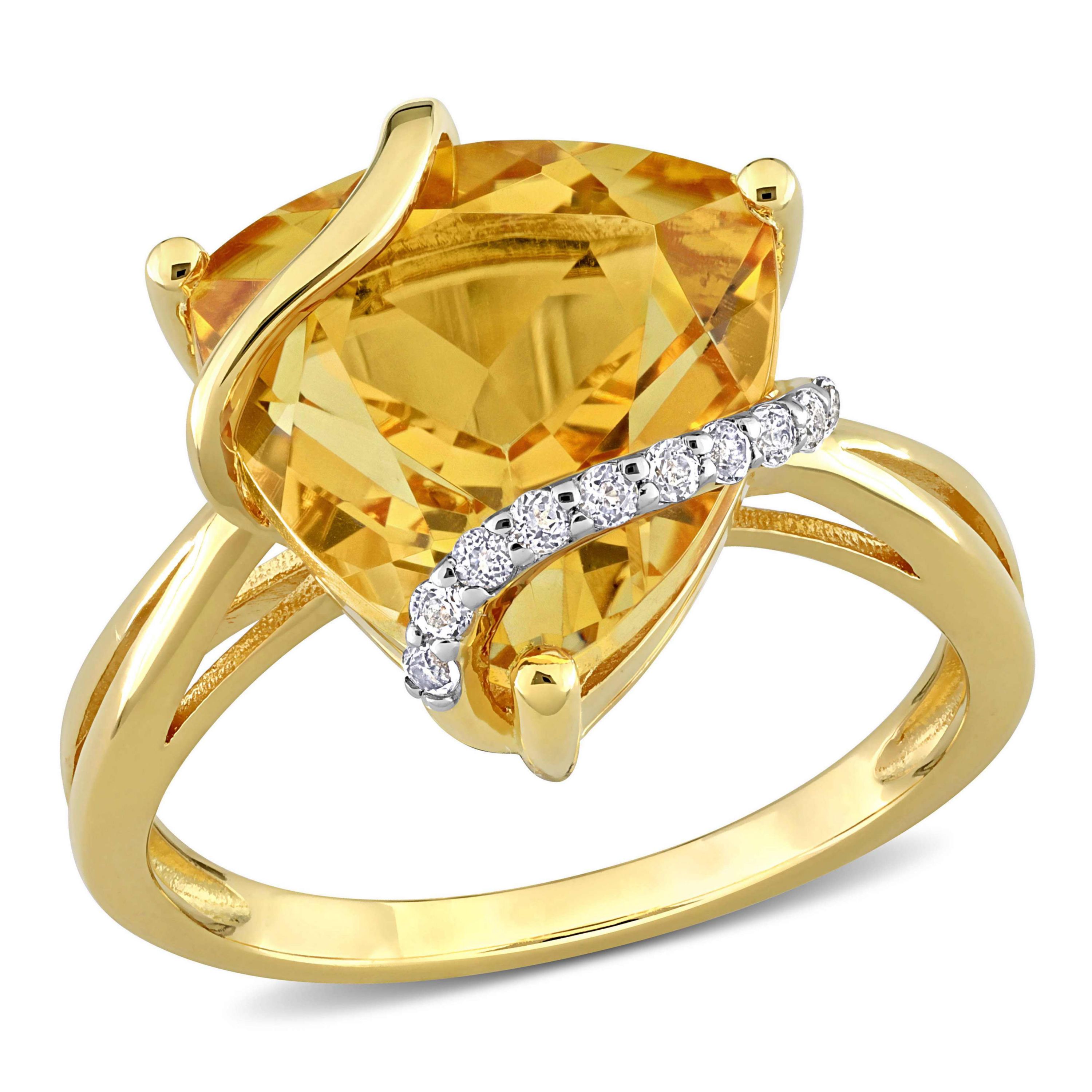 Citrine & White Topaz Ring in Yellow Plated Sterling Silver