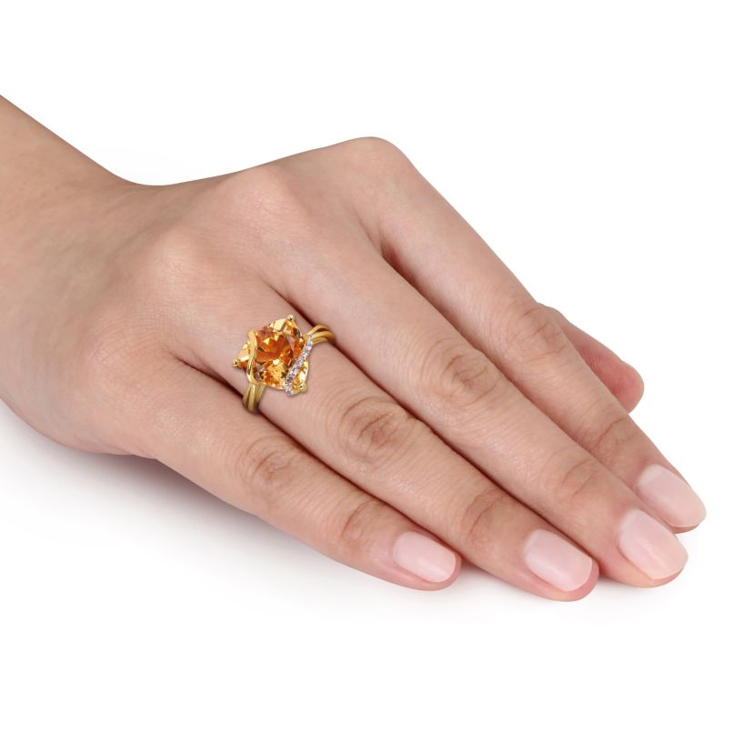 Citrine & White Topaz Ring in Yellow Plated Sterling Silver