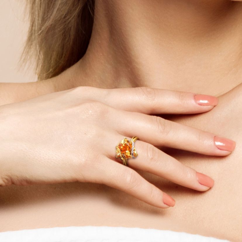 Citrine & White Topaz Ring in Yellow Plated Sterling Silver