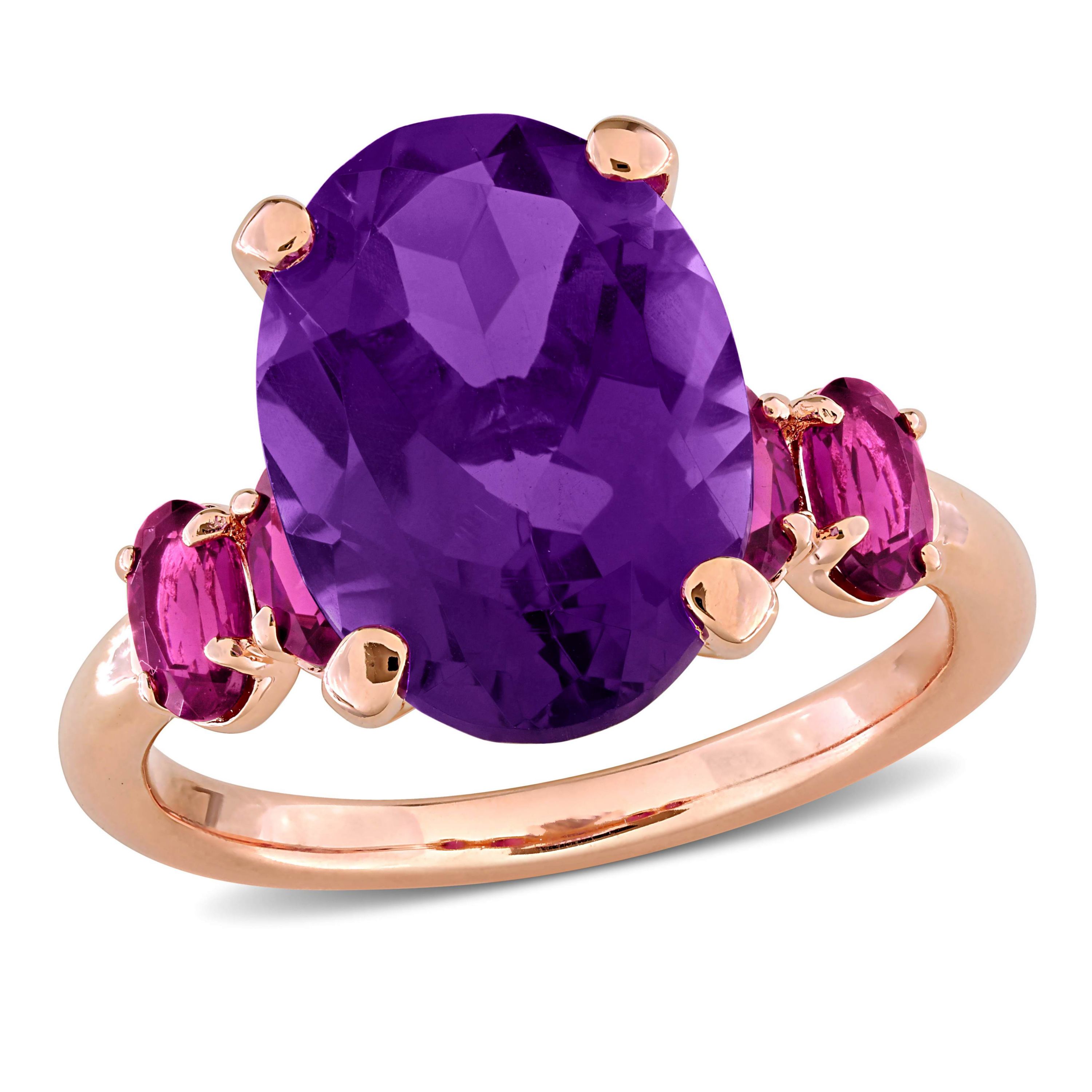 Amethyst & Rhodolite Ring in Rose Plated Sterling Silver