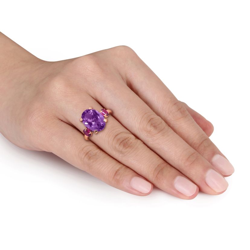 Amethyst & Rhodolite Ring in Rose Plated Sterling Silver