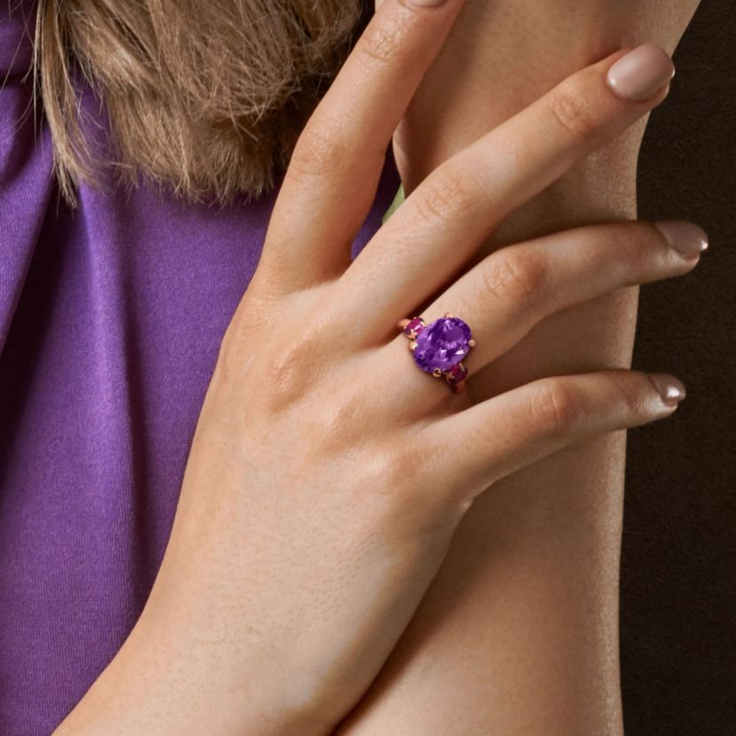 Amethyst & Rhodolite Ring in Rose Plated Sterling Silver