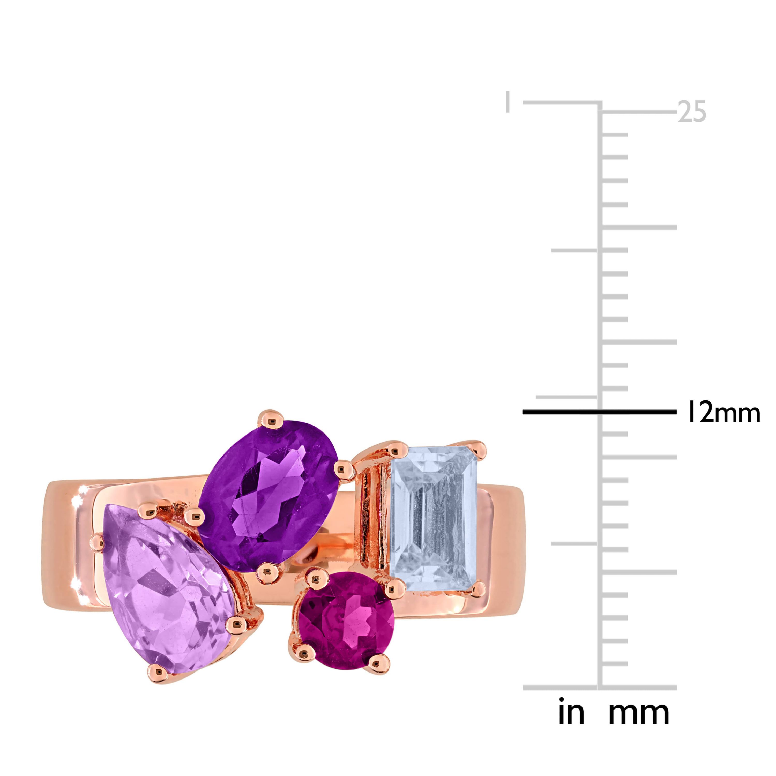 Amethyst, Pink Amethyst, Rhodolite & Sky Blue Topaz Ring in Rose Plated Sterling Silver