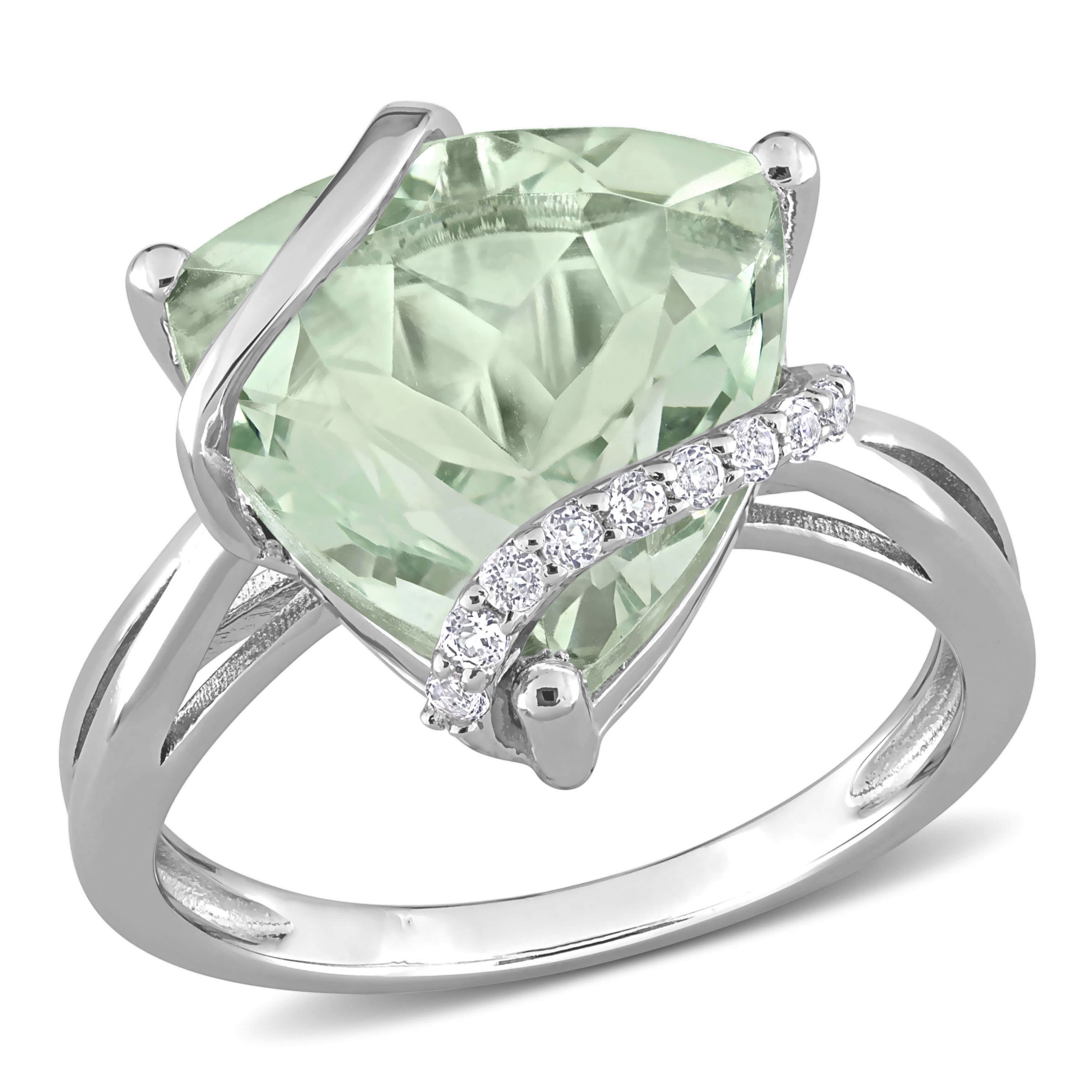 Green Quartz & White Topaz Ring in Sterling Silver