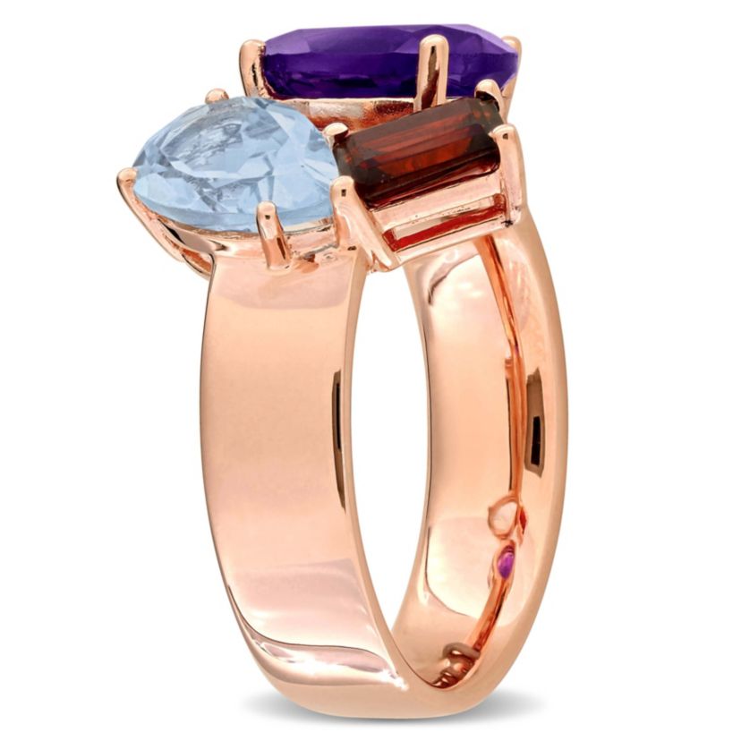 Amethyst-Africa, Sky Blue Topaz & Garnet Ring in Rose Plated Sterling Silver