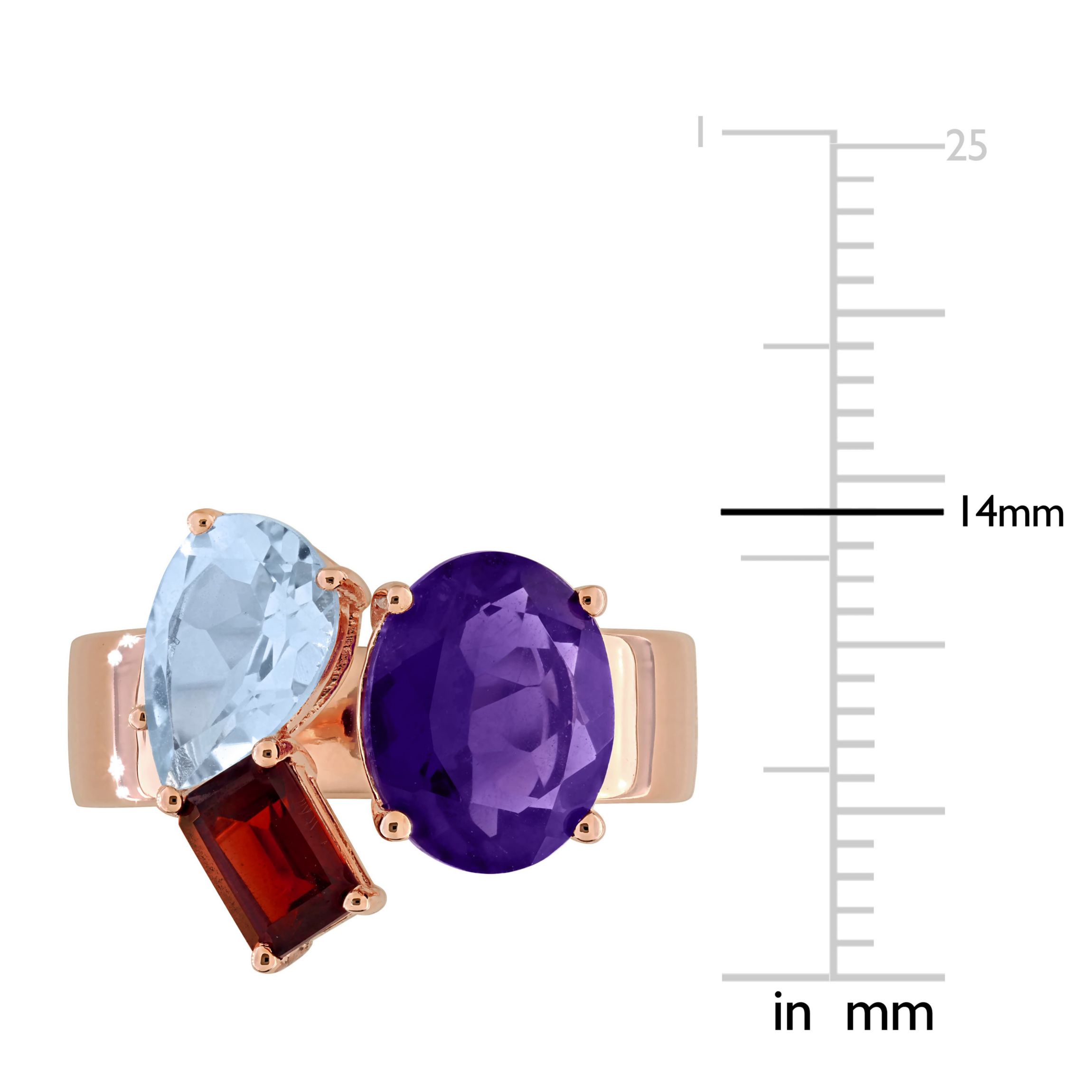 Amethyst-Africa, Sky Blue Topaz & Garnet Ring in Rose Plated Sterling Silver