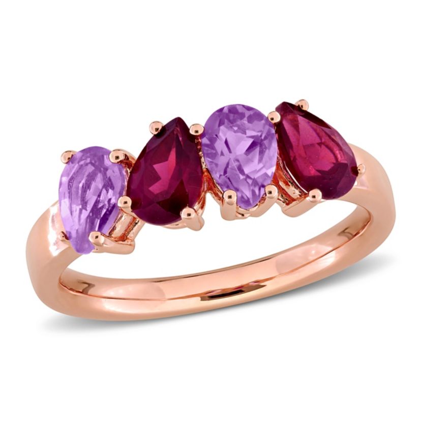 Amethyst & Rhodolite Ring in Rose Plated Sterling Silver