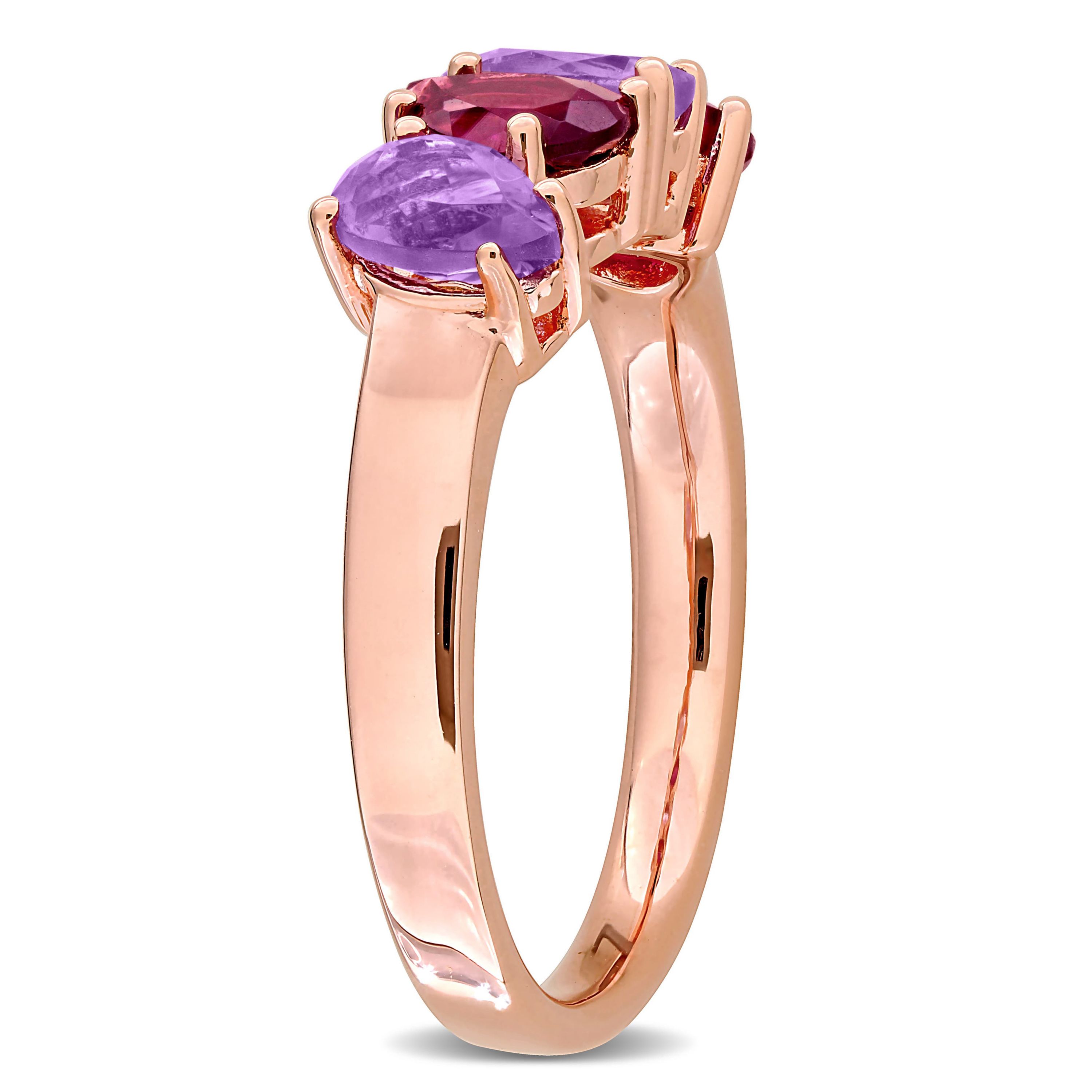 Amethyst & Rhodolite Ring in Rose Plated Sterling Silver